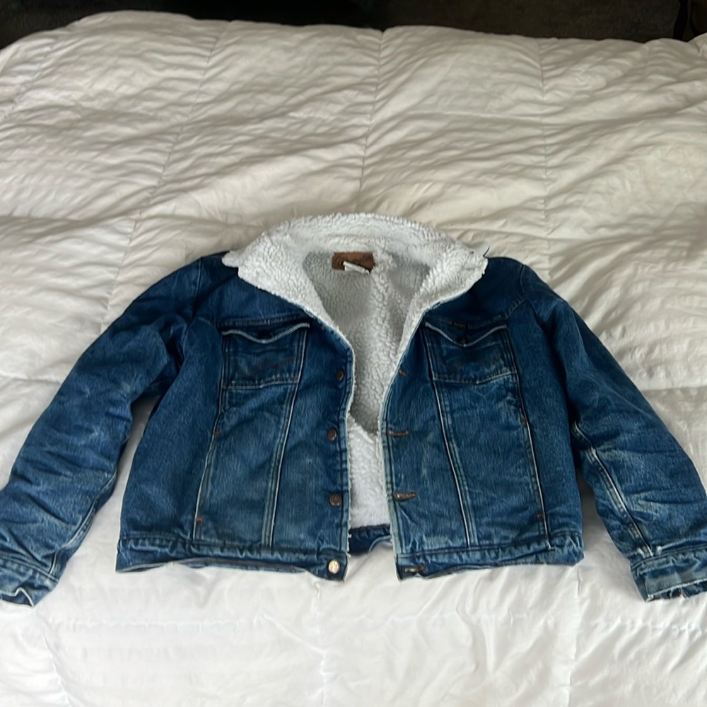 Wrangler denim Sherpa lined trucker jacket